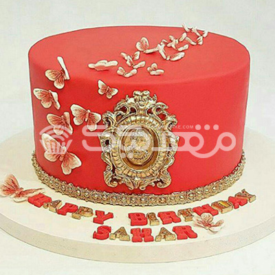 کیک خامه ای تم قرمز طلایی || مشهد کیک سفارش آنلاین کیک و شیرینی در مشهد